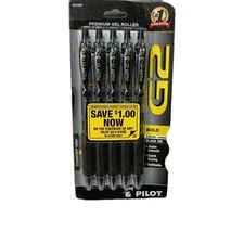 Pilot, G2 Premium Gel Roller Pens, Bold Point 1 mm, Pack of 5, Black