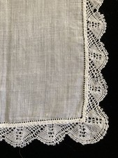 Antique Linen  Hand Made French Valenciennes Lace Wedding Handkerchief