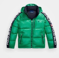  215 NWT Polo Ralph Lauren Boys Green Logo Down Hooded Jacket Size 2 T