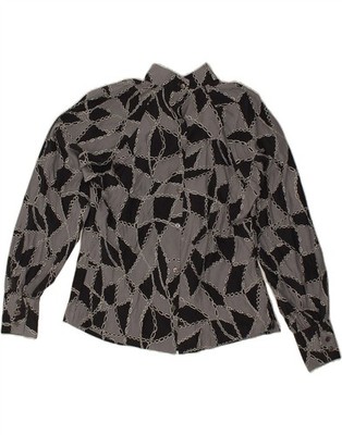 VINTAGE Damen Shirt abstraktes Muster UK 12 mittelgrau geometrisches Muster AN12