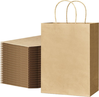 Gift Bags 100Pcs Brown Paper Bags with Handles Bulk 8X4.5X10.8 Inch Paper Gift B