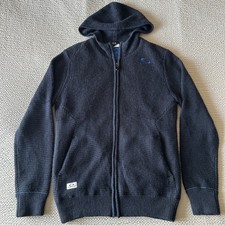 Oakley Vintage Knitted Jumper Men’s Large Full Zip Waffle Hooded Lined Navy Y2K