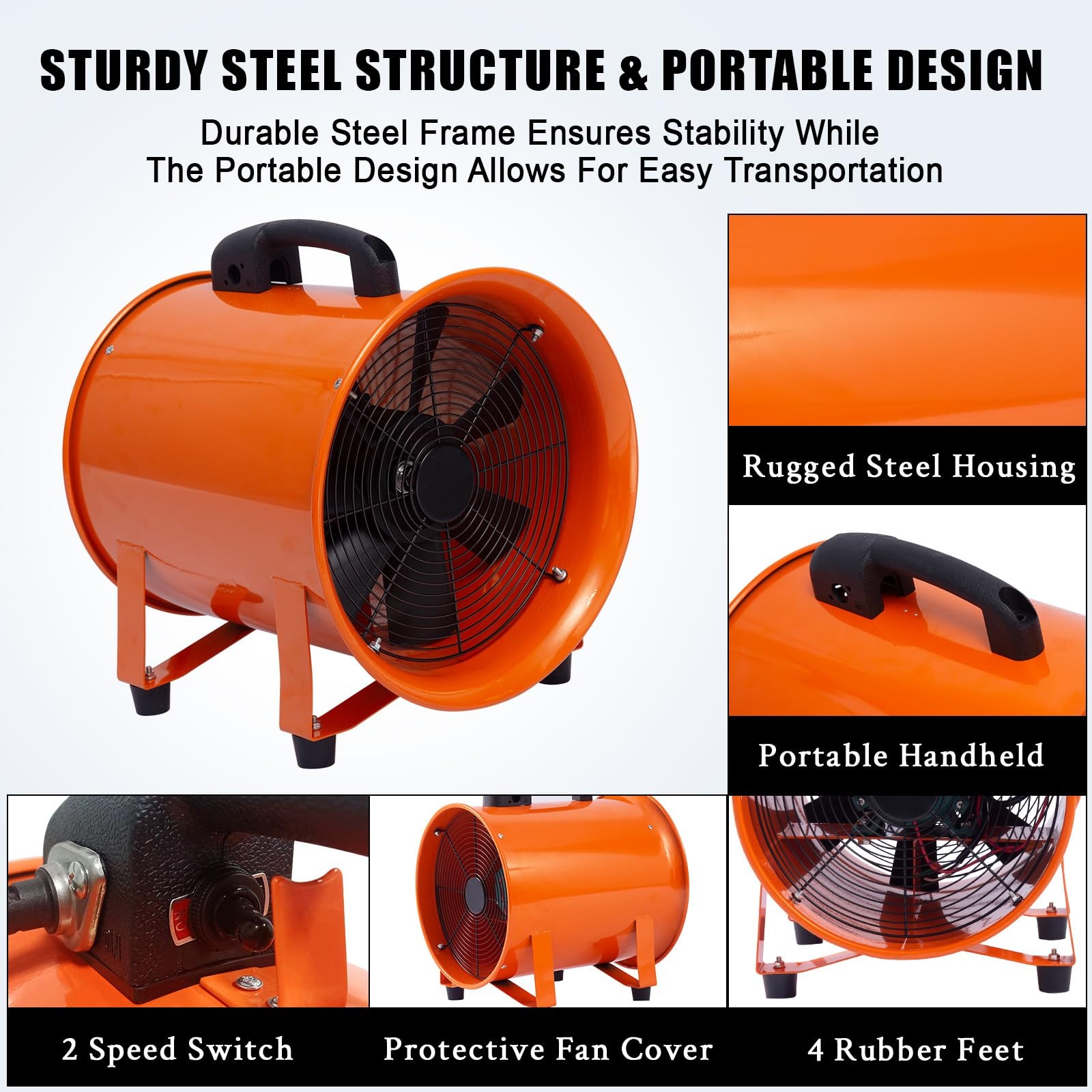 12 Inch 580W Portable Ventilator, with 16.4 FT Duct