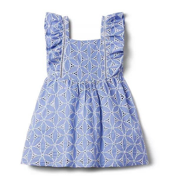 Janie And Jack Periwinkle Eyelet Petal Ruffle Dress Size 6