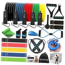 23Pcs Resistance Bands Set Workout Bands, 5 Stackable Exercise Bands with 