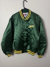 Vintage Oakland Athletics Men's L/XL Green Satin Jacket 80s 90s