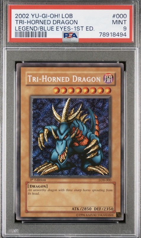 2002 YuGiOh! Tri-Horned Dragon Legends of Blue-Eyes 1st Ed LOB-000 PSA 9 MINT