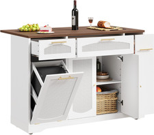 Versatile 53 Rattan Kitchen Island Cart With Storage Drop Leaf White
