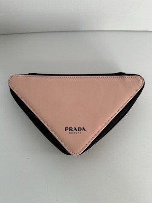 Prada Beauty Pink and Black Triangle Travel Storage Makeup Case Pouch Bag 