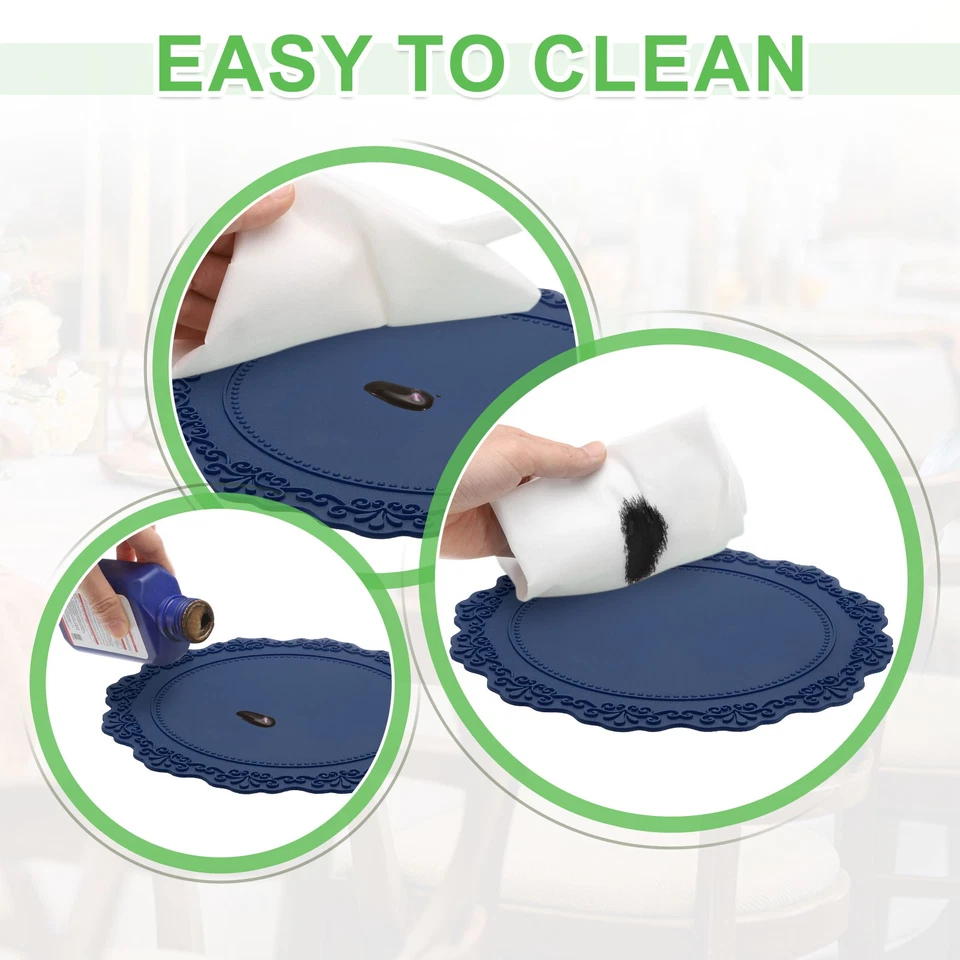 Set de 2 napperons silicone ronds 14" dia bleu foncé - Photo 3/4