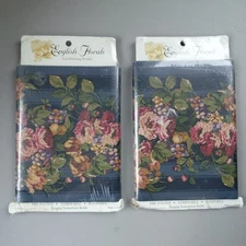 2 Wallpaper Border Blue Floral ENGLISH FLORALS Cabbage Rose Country French VTG