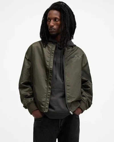 Allsaints Men's Underground Relaxed Fit Bomber Jacket Khaki Green Size XXL video thumbnail