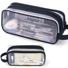 Large Capacity Clear Mesh Pencil Case Stationery Storage Pen Bag Boys Girls