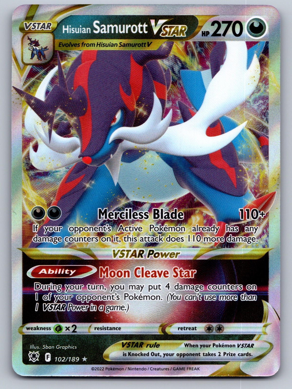 Hisuian Samurott VSTAR 102/189 Holo VSTAR Rare Astral Radiance Pokemon Near Mint