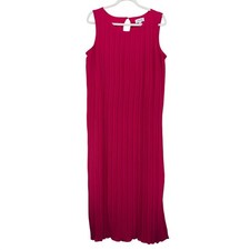 Tahari Size M Maxi Dress Magenta Pink Accordion Pleat Sleeveless Lined Womens