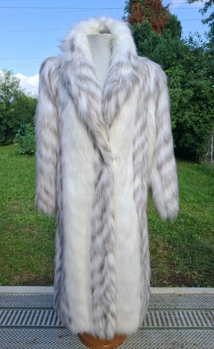 Vintage Donnybrook Faux Fur Fox Fur Look Long Coat White Gray Size 10 USA