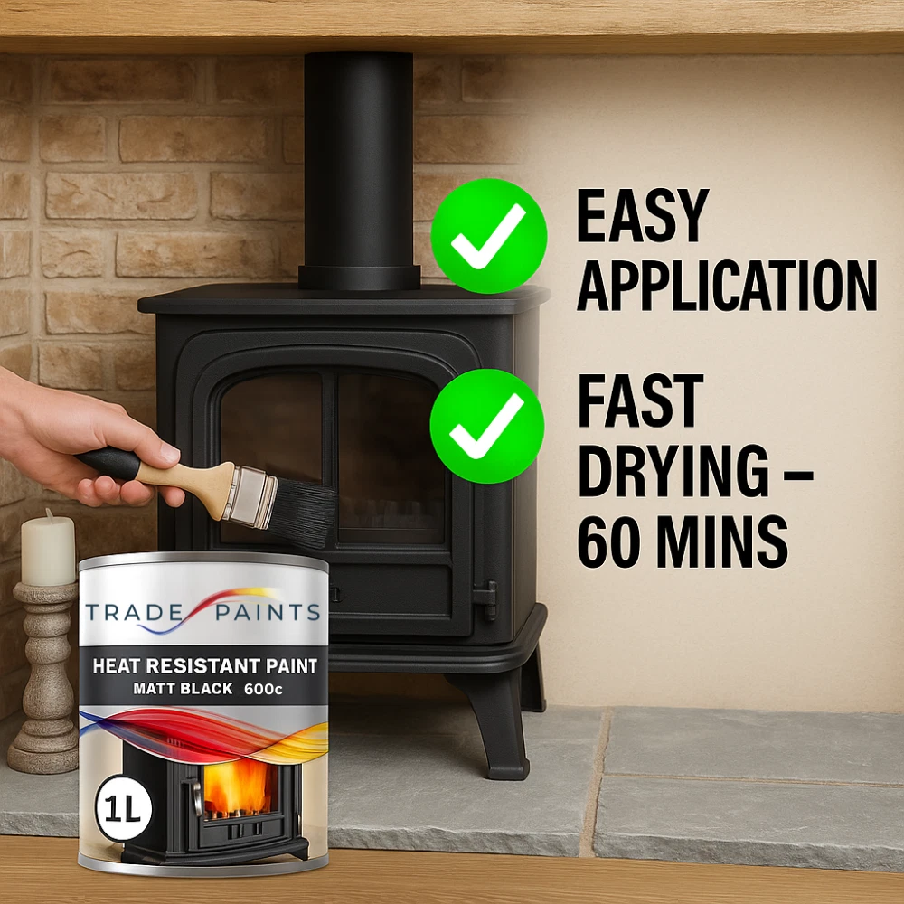 Pintura negra mate de alta temperatura 600°C para estufas, quemadores de leña y chimeneas