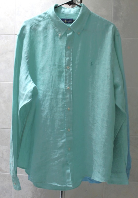 Ralph Lauren sz XL (Chest 54") Sea Green 100% Linen Long Sleeve Shirt
