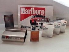 Marlboro Konvolut: Feuerzeug Streichholzschachteln Kartenhalter Aufkleber 1989