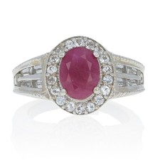 Sterling Silver Ruby  White Topaz Halo Ring - 925 Oval Cut 2.68ctw Size 6