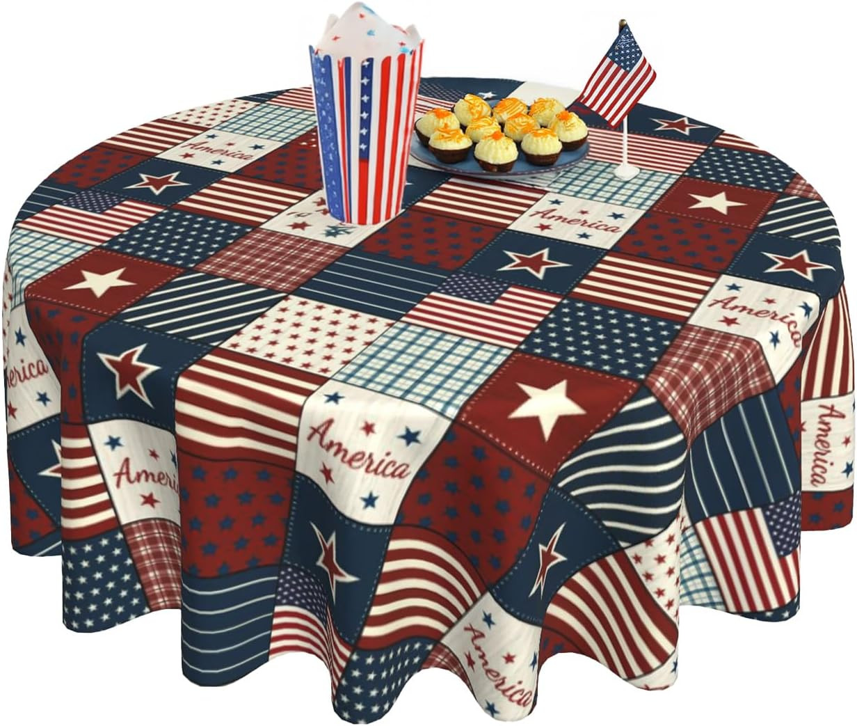4Th of July round Tablecloth 60X60 Inch Independence Day American Patriotic Tabl