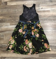 Free People Floral Patchwork Appliqué Beaded Bodice Dress Medium