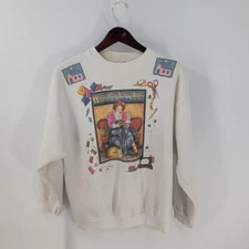 VTG Tultex Crew Neck 90s Granny Core Graphic Pullover Sweatshirt White L