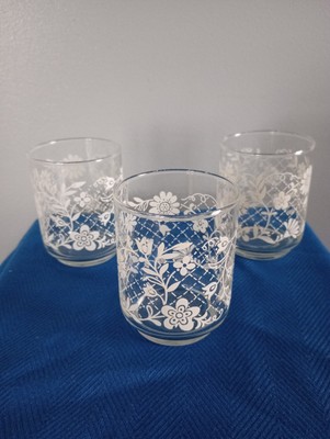 Vintage Libbey Juice Glasses Small / Lattice White Floral Stackable / SET OF 3