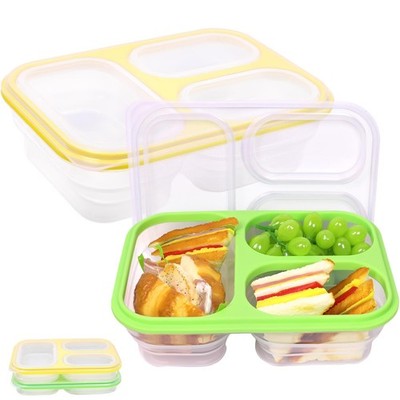 2 Pack Big Collapsible Full Silicone Bento Lunch Boxes With Lids, 3 Compartme...