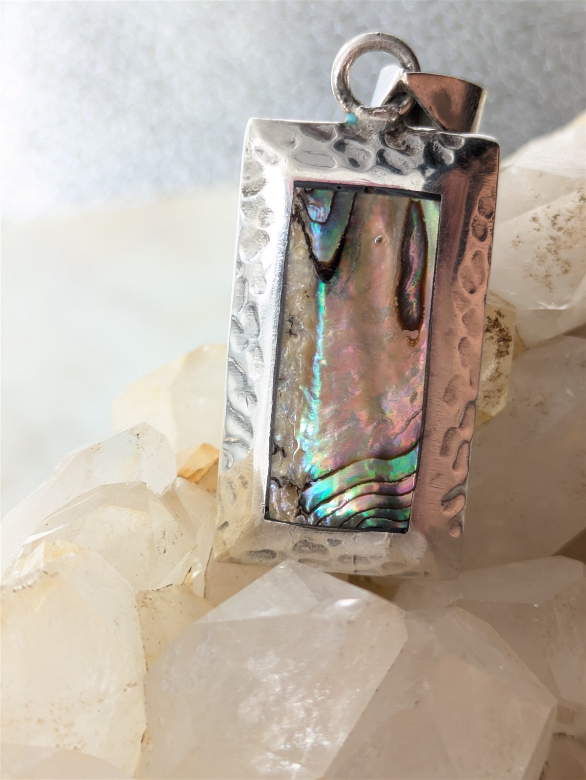 Vintage Solid Sterling Hammered Silver Rectangle … - image 4