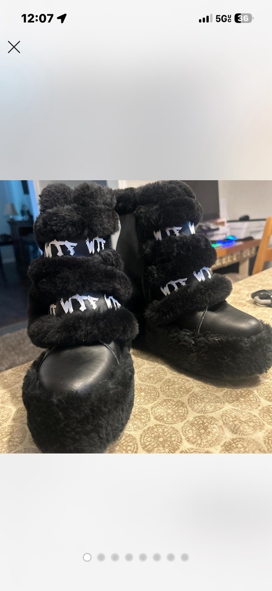 Anthony Wang WTF Platform, Furry Boots, Black And White Size 8.5