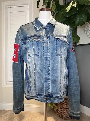 Black Pyramid Denim Jacket L Patchwork Embroidered Streetwear EUC Vintage