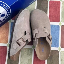 Birkenstock Boston Unisex Shoes Taupe Suede Leather Soft Footbed with Box 37-45