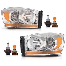 Headlights Dodge Ram 1500 2006-2008 Light Bar Amber Reflector Clear Lens