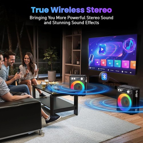Karaoke con Microfono, Altoparlante Bluetooth Portatile con 2 Microfoni Wireless - Imagen 7 de 7