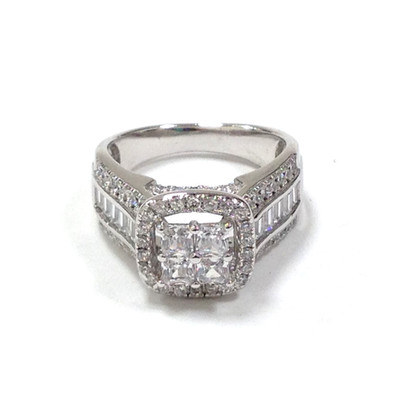 FZN Fuzion Creations 925 Sterling Silver Quad Princess-Cut Clear CZ Ring Size 4