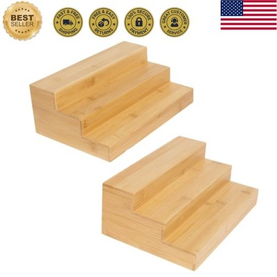 2 Pack Washable Bamboo Spice Organizer, 3 Tier Kitchen Shelf for Easy Access