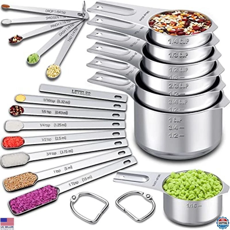20-Piece Stainless Steel Measuring Cups & Spoons Set for Cooking & Baking