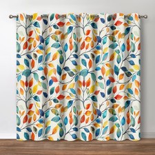 Boho Watercolor Leaves Blackout Curtains Bohemian 4 Seasons Colorful Leaf Pri...