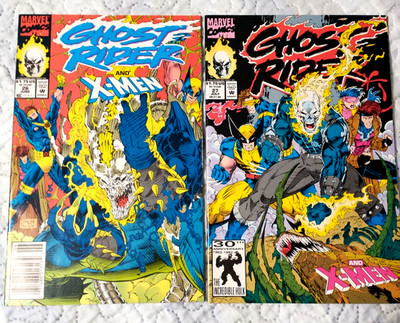 Marvel Comics 1992 GHOST RIDER #26 & 27 JIM LEE X-MEN CROSSOVER WOLVERINE VG