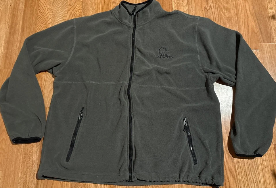 Lot 2 Piece Ducks Unlimited Cap & Fleece Jacket Men’s XL Olive Green Full Zip - Image 2 of 4