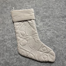 Pottery Barn Velvet Christmas Stocking Quilted Scroll Taupe Beige Holiday Decor