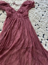 Free People Maxi Dress Mauve Ruffle Lace Zip And Tie Back Boho Size 4 Beautiful!