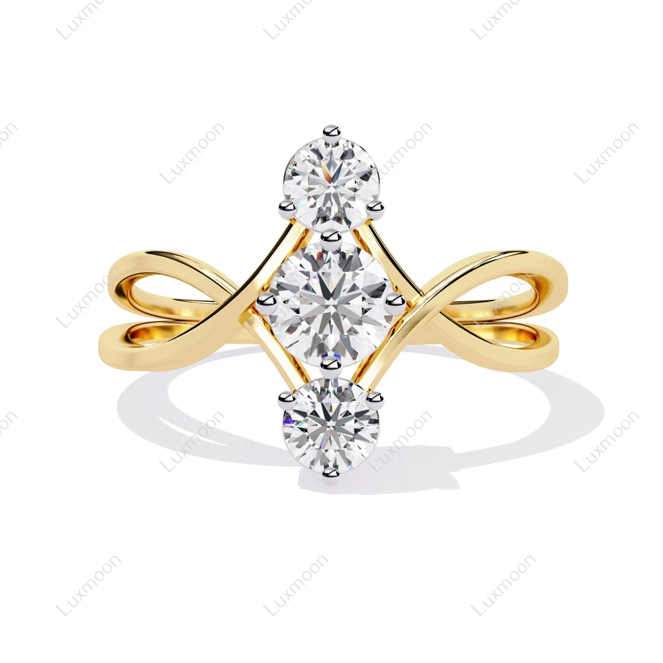 Anillo de compromiso de oro amarillo de 10 quilates de diamantes blancos de corte redondo de 1,10 quilates creado en laboratorio Foto 2 de 4