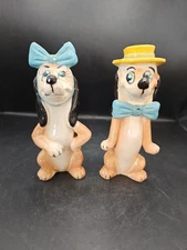 Vintage Kreiss Hound Dog Salt and Pepper Shakers, bow and hat