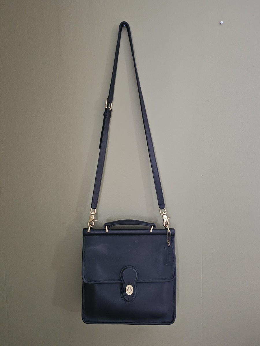 バッグ Vintage Coach 9927 Turn Lock Shoulderbag Vintage Coach Willis Black Leather 9927 Satchel Shoulder Crossbody