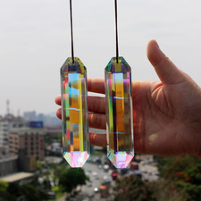 2PCS Long Crystal Suncatcher Prisms for Windows Rect Abcolor