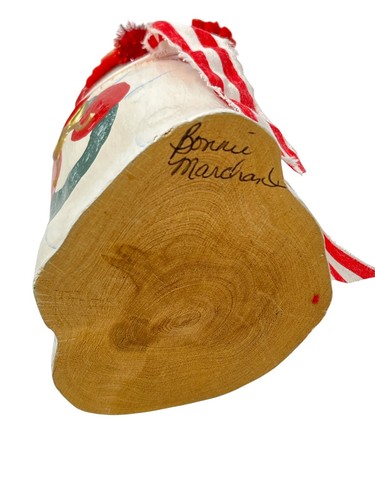 "Única figura de muñeco de nieve de madera de rodilla de ciprés pintada a mano firmada 9,5"" sombrero bufanda alta" - Imagen 5 de 8
