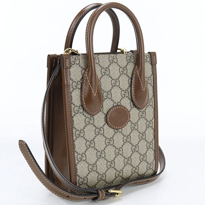 GUCCI 671623 92TCG 8563 Mini sac fourre tout emboîtable G sac à main PVC marron femmes