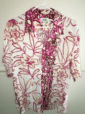 MENS JAMS WORLD PINK WHITE IVORY RAYON HAWAIIAN ISLAND ALOHA SHIRT SIZE L 44"